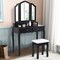 Costway Makeup Table Stool Set Tri Folding Mirror Vanity White\Black